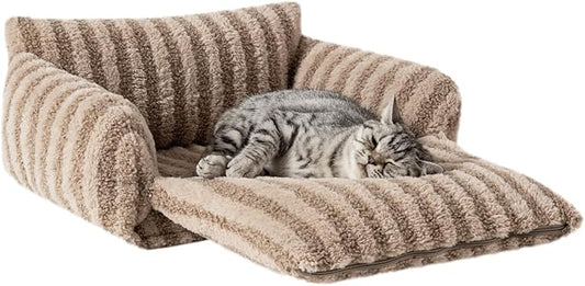 Hollypet Cat Bed Fluffy Plush Mutifuctional Double-Layer Soft Warming Kitty Pet Couch Orthopedic Nest Beds for Small Cats and Dogs, Khaki (21x15x8 inch, Recommend for Kittens or Pets Under 13lbs)