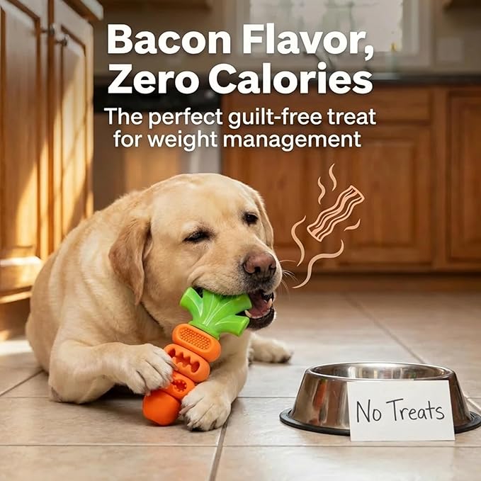 3 Pack Dog Toys for Aggressive Chewers – Bacon Flavored 7" Tough Chew Bone, Hard Nylon & Rubber Teeth-Cleaning Toys, Carrot-Shaped Chew Toy Set for Medium & Large Dogs 20–70 lbs