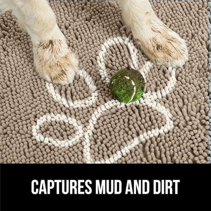 GORILLA GRIP SoakSTOPPER Dog Door Mat, 35x24 Machine Washable Rug Absorbent Doormat Captures Moisture Mud Dirt, Quick Dry Soft Chenille Entryway Rugs Indoor Entrance Mats for Dog Paws, Paw Beige Ivory