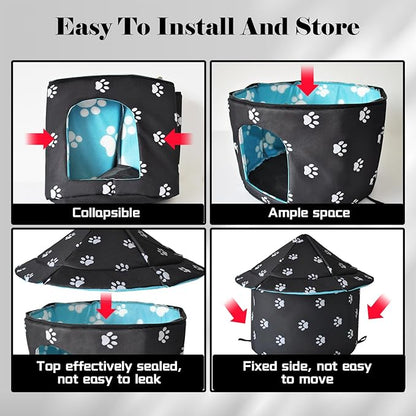 Stray Cats Shelter Cat Bed Weatherproof Foldable Kitten House Warm Feral Pet Cave for Outdoor Insulated Waterproof Thicken Tent Beds Shelter Home Indoor Small Dog Houses for Kitten Puppy(Black)