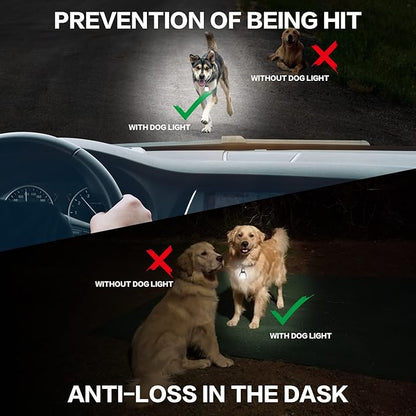 Rechargeable Dog Collar Light -3 Modes Dog Light, IP65 Waterproof Dog Walking Light, 50LM Dog Lights for Night Walking, Running, Camping, Climbing, Bike, 2 Pack