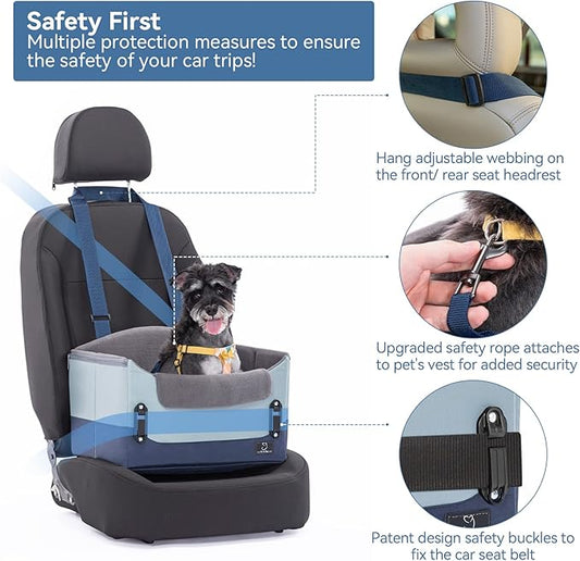 Upgraded Dog Car Seats for Small Dogs Under 25lbs – Safety Booster Seat with Patent Buckles, Adjustable Leash, for Travel, Cars, SUV, Pickup – A4Pet Pet Bed for Puppy & Cat