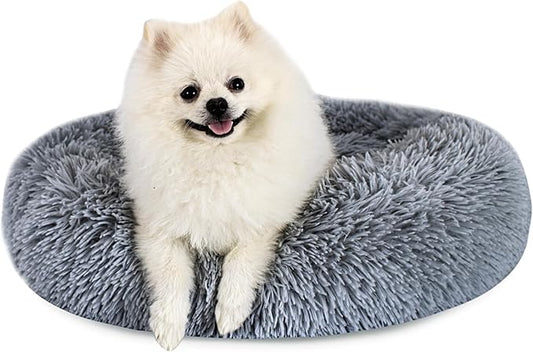 Calming Dog Bed for Small Dogs Cats, Kitty Puppy 23'' Round Anti-Anxiety Warm Fluffy Plush Faux Fur Bed, Soft Anti-Slip Donut Washable Small Pet Bed, Cozy Cat Puppy Bed, Fits up to 30 lbs Pets