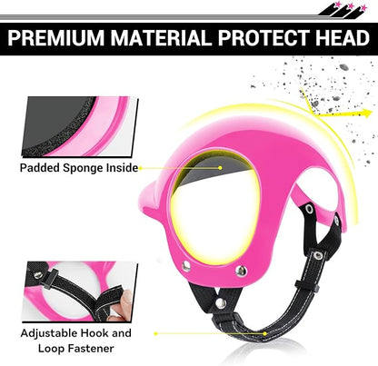 Medium Dog Helmet with Ear Holes - Adjustable, Lightweight, Hard Pink Pet Helmet for Outdoor Activities/Motorcycle/Bike