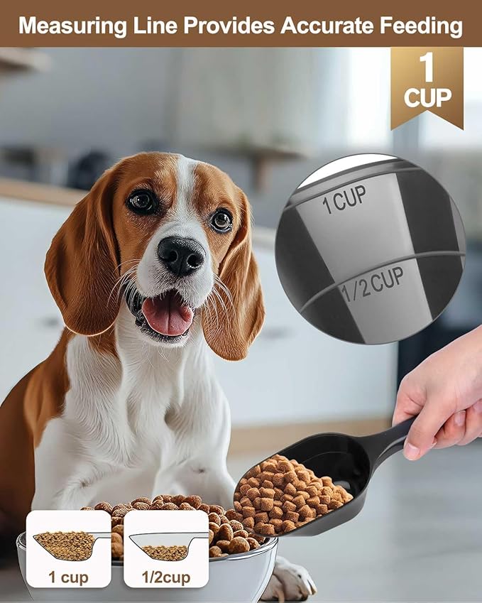 2 Pack Dog Food Scoop, 1 Cup Pet Food Scoop With Measuring Lines (Black and White)