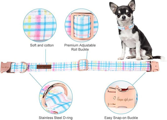 Unique style paws Dog Collar Metal Buckle Blue Pink Grid Collar Gift Durable Cute Collar for Small Medium Large Boys Girls Dogs