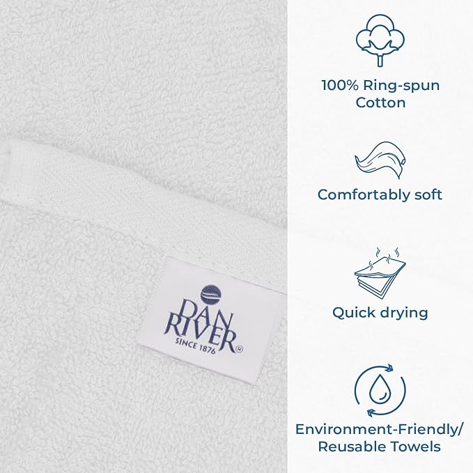 DAN RIVER Dog Towel - Pack of 1, 100% Cotton, 20x40, Ultra Soft, Super Absorbent & Quick Drying Towel for Dogs, Cats, and Other Pets, White Home.