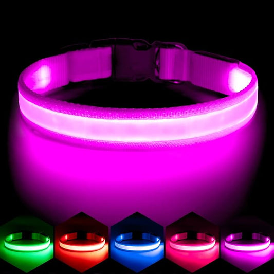 VIZPET LED Dog Collar, Light Up Dog Collar Adjustable USB Rechargeable Super Bright Safety Light Glowing Collars for Dogs (Purple, Small[11.02-15.74 inch/28-40cm])