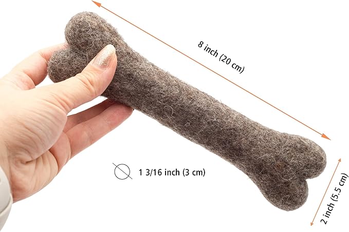 Glaciart One Felted Wool Dog Chew Bone (3 Pcs)| Durable for Puppy Chew for Teething & Dog Teeth Cleaning | Pet Toys Fetch Games & for Anxiety/Boredom | Great for Small or Medium
