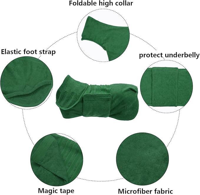 Geyecete Dog Drying Coat - Dog Bathrobe Towel - Microfibre Fast Drying Super Absorbent Pet Cat Bath Robe Towel, Luxuriously Soft Green XL