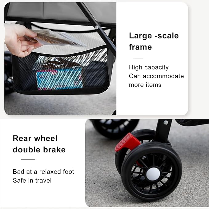 4 Wheels Pet Stroller for Medium Small Dog up to 50lbs, Folding Dog Stroller, 4 Wheels Cat Strollers, Travel Carrier, with Adjustable Handle, Detachable Pet Basket, Breathable Mesh (1 Set)