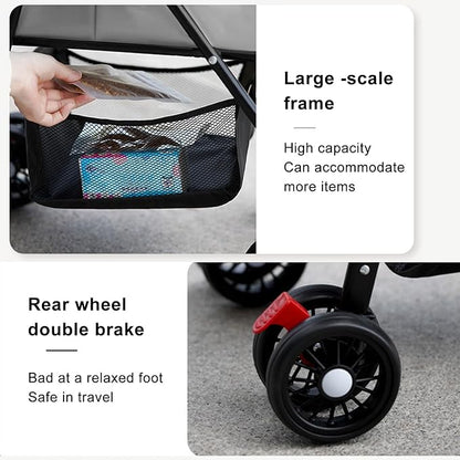 4 Wheels Pet Stroller for Medium Small Dog up to 50lbs, Folding Dog Stroller, 4 Wheels Cat Strollers, Travel Carrier, with Adjustable Handle, Detachable Pet Basket, Breathable Mesh (1 Set)