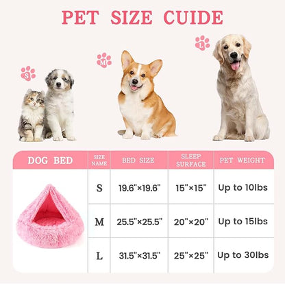 NOYAL Calming Dog Bed for Anxiety, Hooded Donut Cave with Blanket, Plush Fluffy Washable Pet Bed for Small Medium Dogs & Cats