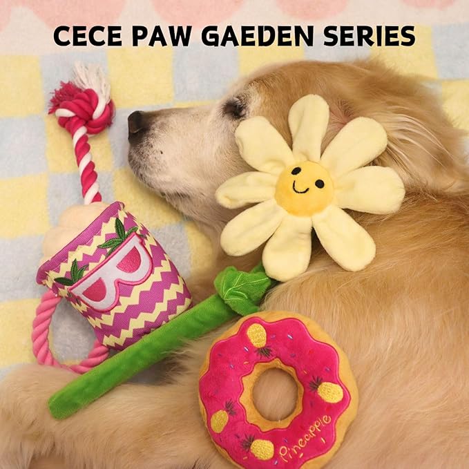 Interactive Puppy Plush Toys - Crinkle Flower Rope Toy, Chew Toys for Teething for Small & Medium Dogs