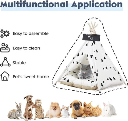 Luxury Pet Teepee Tent for Dogs, Cats & Rabbits Washable Pet House with Removable Cushion & Interactive Blackboard for Puppy Indoor Dog Cat Bed