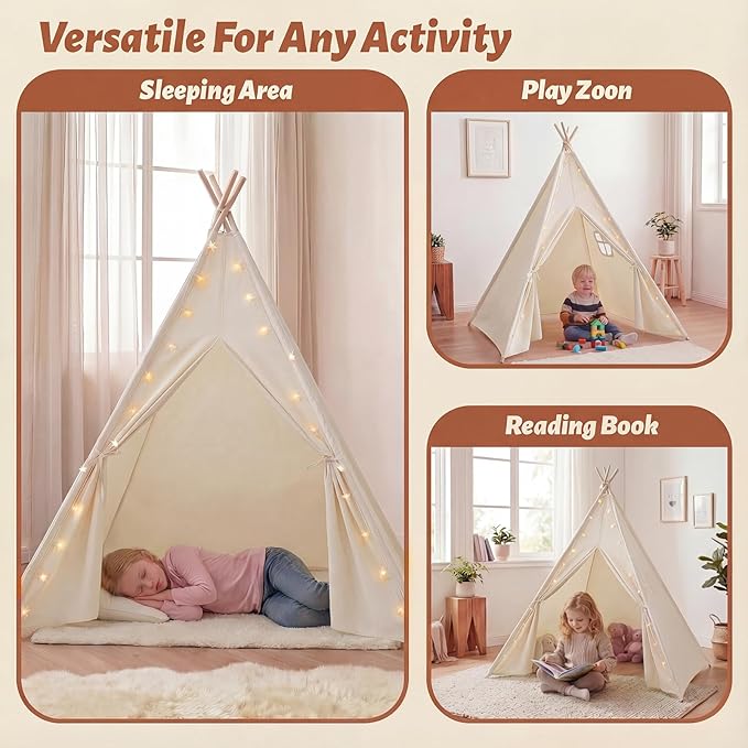 wilwolfer Kids Teepee Tent for Girls or Boys with Carry Case, Foldable Play Tent for Toddler Suit for Indoor and Outdoor Play, Protable Kids Playhouse Children Tent(Mat not Included)