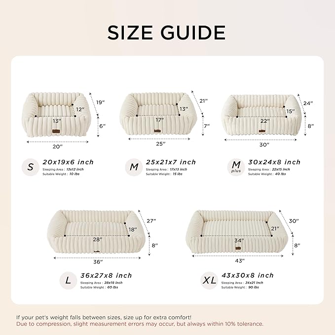 Bedsure ComfyFleece™ Cute Dog Bed for Small Dogs & Cats - Washable Furry Puppy Beds, Rectangle Orthopedic Corduroy Fleece Pet Beds with Removable Zipper Cover, 20x19x6inches, Warm Grey