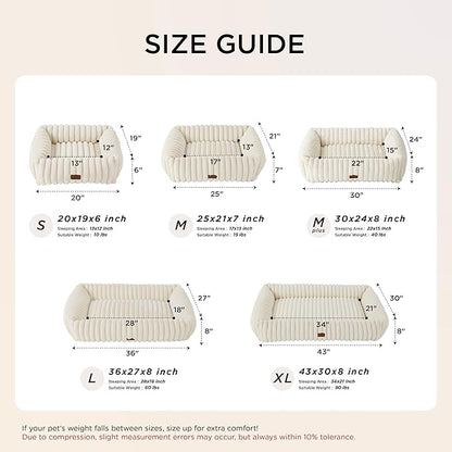 Bedsure ComfyFleece™ Cute Dog Beds Large Sized Dog - Washable Furry Pet Beds, Rectangle Orthopedic Corduroy Fleece Puppy Beds with Removable Zipper Cover, 20x19x6 inches,Night Blue
