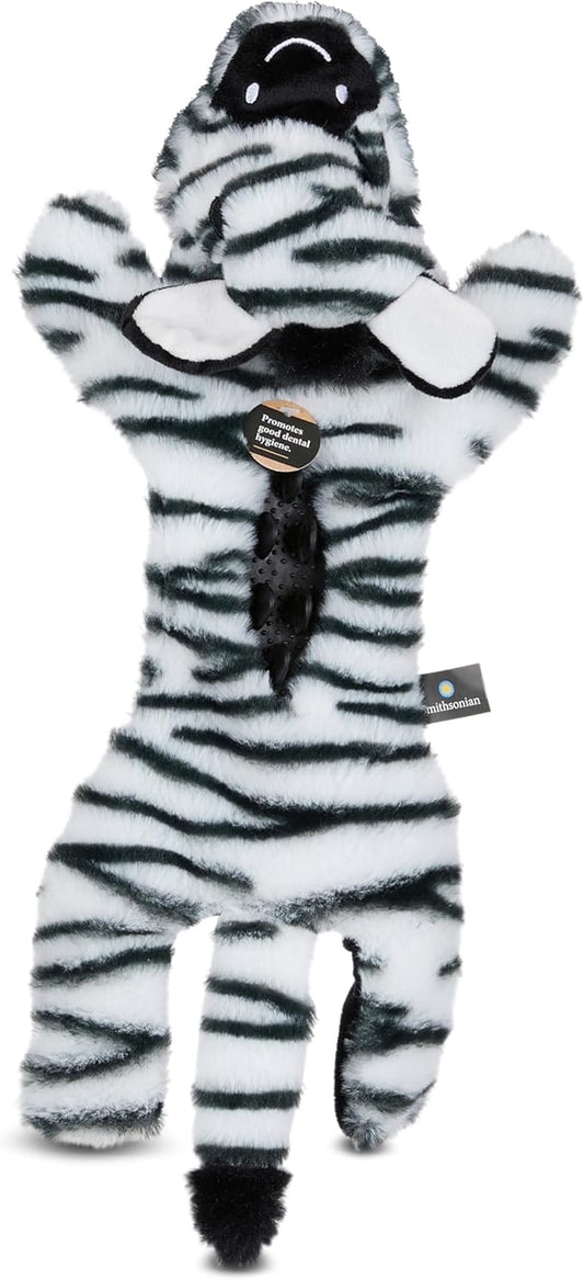 Smithsonian Longamals Zebra Plush Dog Toy – 20" Crinkle & Squeaky, Stuffing-Free Interactive Tug Toy for Medium & Large Dogs