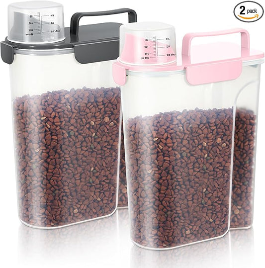 5Lbs /6Qt/5L Airtight Cat Dog Food Storage Container with Upgraded Large Nozzle BPA-Free, Pet Food Storage Containers for Rice, Grain, Pet Food, Flour, Dog Treat Storage-2 Pack （Pink & Black）
