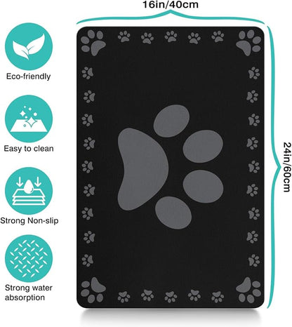 Dog Food Mats for Floor, Absorbent Pet Food Mat - Cat Feeding Mat Quick Dry Dog Bowl Mats for Water Pet Supplies Feeding Placemat 12" x 20" Black
