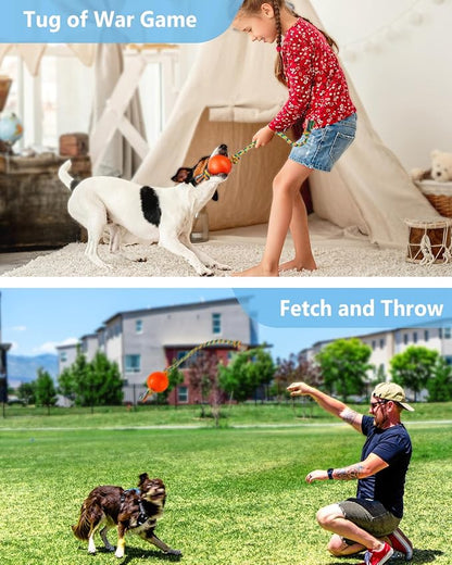 Harhana Rope Toys With Squeaky Ball - Tug of War Toy for Small, Medium Dogs - Durable Rubber, Interactive Fetch Toys for Boredom