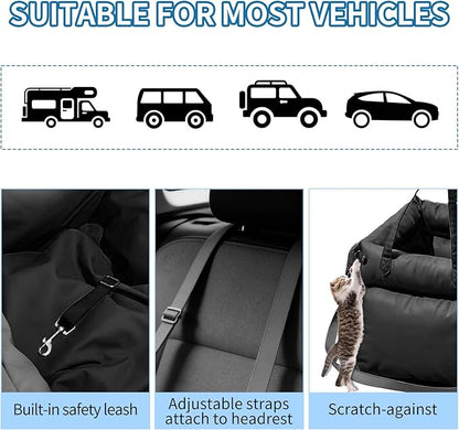 Garvee Dog Booster Car Seat, Waterproof PU Leather Upholstered Cat Bed for Car with Storage Pockets Portable Pet Seat, Bite-Resistant Pet Carrier Bag for Travel and Home, Black