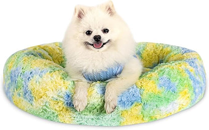 Calming Dog Bed for Small Dogs Cats, Kitty Puppy 23'' Round Anti-Anxiety Warm Fluffy Plush Faux Fur Bed, Soft Anti-Slip Donut Washable Small Pet Bed, Cozy Cat Puppy Bed, Fits up to 30 lbs Pets