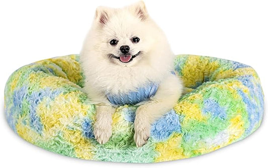 Calming Dog Bed for Small Dogs Cats, Kitty Puppy 23'' Round Anti-Anxiety Warm Fluffy Plush Faux Fur Bed, Soft Anti-Slip Donut Washable Small Pet Bed, Cozy Cat Puppy Bed, Fits up to 30 lbs Pets