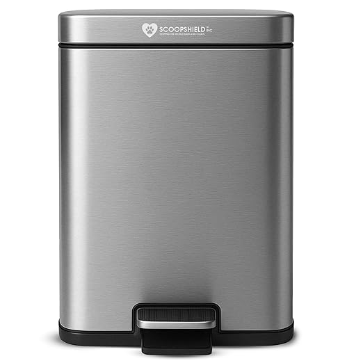 6L Outdoor and Indoor Pet Waste Container, (with one Charcoal Filter), Stainless Steel Can. Lid Opens with Push Step. 12 in x 10 in x 8 in Dimension.