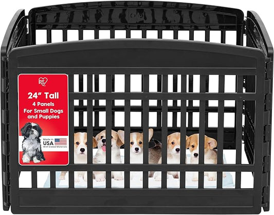IRIS USA Dog Playpen 24" 4-Panel Puppy Playpen, 35 x 35 x 24, Dog Playpen, Dog Play Pen Indoors, Pet Fence, Puppies/Small Dogs, Black