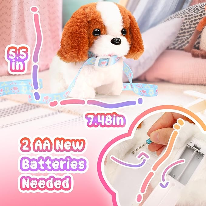 Tagitary Plush Toys Puppy Electronic Toy Walking and Barking Dogs,Tail Wagging Fake Dog Interactive Dog Toy for Kids with Leash,Easter Christmas Birthday Gift for Toddlers Kids