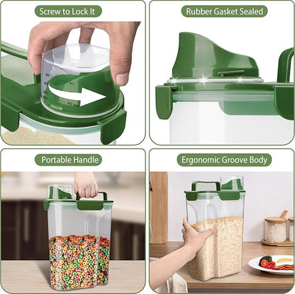 Rice Container, Airtight Rice Storage Container 10lb, Cereal Containers Storage, BPA Free Food Dispenser with Pouring Spout Handle for Flour Pasta Grain, Pet Dog Cat Bird Food Storage Container