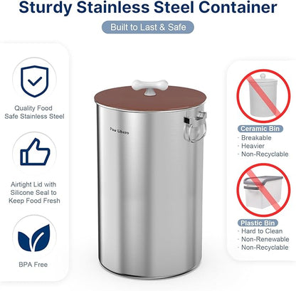 35 Lbs Stainless Steel Dog Food Storage Container with Airtight Lid & Ceramic Bone Handle, Large Metal Dog Food Bin for Dogs & Cats, Keep Fresh, Easy to Clean