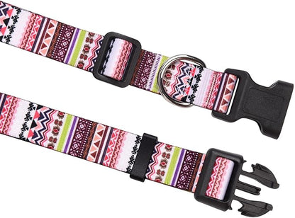 Dog Collar with Bohemia Floral Tribal Geometric Patterns - Soft Ethnic Style Collar Adjustable for Small Medium Large Dogs(Pink Bohemia,L)