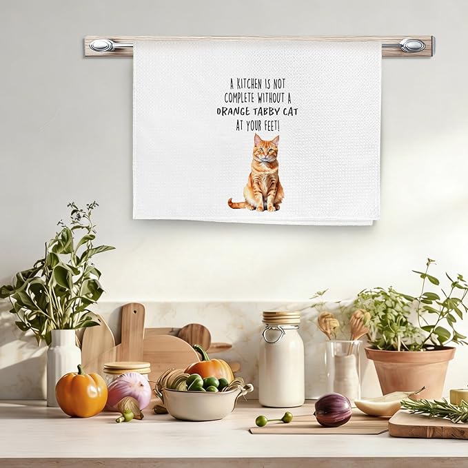 Funny Orange Tabby Cat Gifts Kitchen Towels, Cat Lover Gifts for Women, Funny Hand Towels for Bathroom Decor, A Kitchen Is Not Complete without Dishcloths Dish Towel forKitchen 16x24 Inches