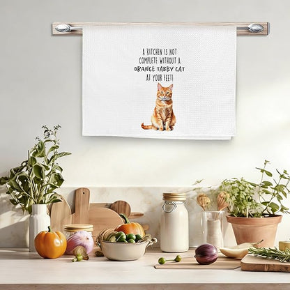 Funny Orange Tabby Cat Gifts Kitchen Towels, Cat Lover Gifts for Women, Funny Hand Towels for Bathroom Decor, A Kitchen Is Not Complete without Dishcloths Dish Towel forKitchen 16x24 Inches
