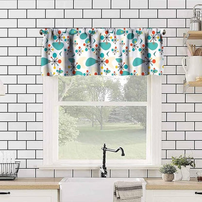 Mid Century Modern Kitchen Valance Curtains, Retro Atomic Starburst Abstract Geometric Pattern 1950S 60S Vintage Window Curtain Valance for Bedroom Living Room 54x18inch