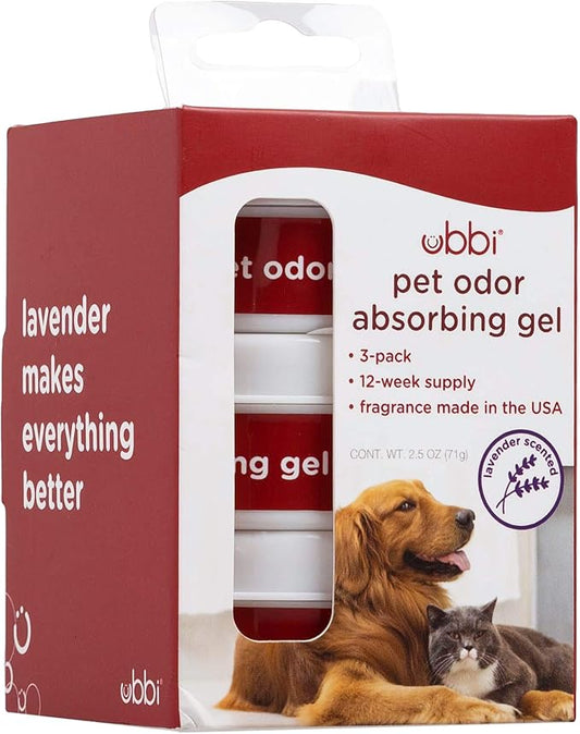 Ubbi Pet Odor Absorbing Eliminator Gel, Smell Removing Solid Lavender Scent Air Freshener, 12 Week Supply