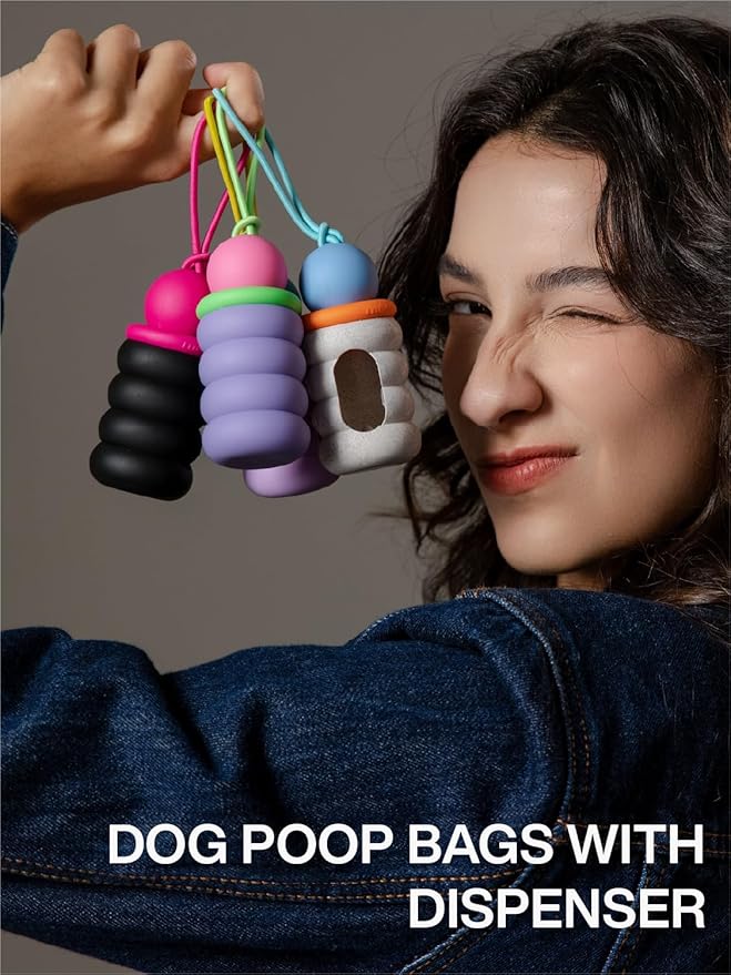 Dog Poop Bags with Dispenser, Leak Proof and Extra Thick Pet Waste Bags for Walking Dog and Cats Litter, 1 Bag Holder and 105 Bags (Caramel)
