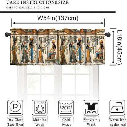 Vintage Ancient Egypt Valance Curtains, Egyptian Style Old Egypt Hieroglyphics Print Afican Pharaoh Theme Window Valance Curtain for Farmhouse Bedroom Living Room Kitchen 54x18inch