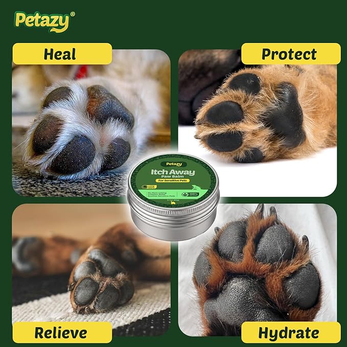 Itch Away Dog Paw Balm for Dogs - Soothes Itchy & Irritated Paws, Natural Nose & Paw Wax with Beeswax, Shea Butter, Coconut Oil, Aloe, Oat, & Vitamin E, Relief for Allergies and Sensitive Pets