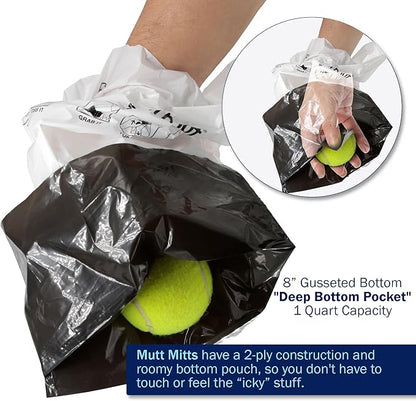 Mutt Mitt® 100 White & Black 2-Ply Dog Waste Bags on 1 Dog Waste Bag Station Header - 300% Thicker than mini roll dog waste bags - no more warm & yuck feeling