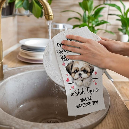 Shih Tzu Gifts Kitchen Towels, Funny Dog Tea Dish Towels for Kitchen Decorative, Shih Tzu Dog Lovers Gifts for Women, Every Meal You Make Every Bite You Take Hand Towel, 16x24 Inch