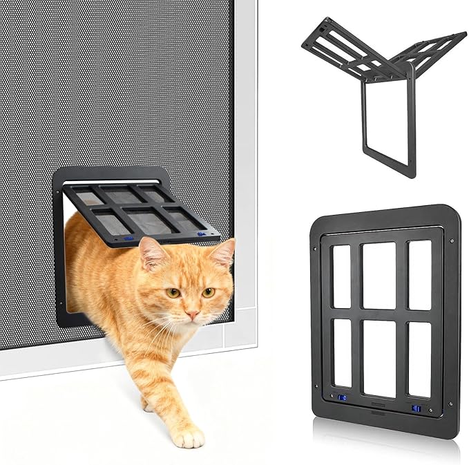 LESYPET Cat Screen Door, Inside Flap 10.3 x 8.3 Inches, Magnetic Self Closing, Cat Door for Screen Doors Sliding Doors, Flap Lockable, Black