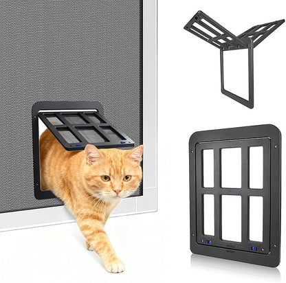 LESYPET Cat Screen Door, Inside Flap 10.3 x 8.3 Inches, Magnetic Self Closing, Cat Door for Screen Doors Sliding Doors, Flap Lockable, Black