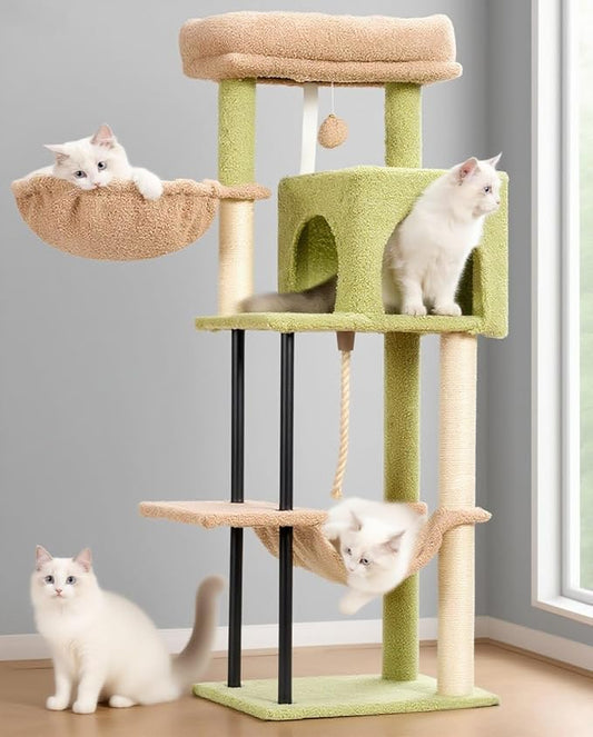 Gitelsnour Cat Tree, Cat Tower for Indoor Cats, 43.3 inch Cactus Cat Tree Tower with Sturdy Steel Tube, Hammock, Cat Condo for Small Cats and Kittens, Scratching Post, GCT004SGY