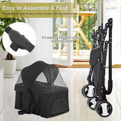BestPet Pet Stroller Premium 3-in-1 Multifunction Dog Cat Jogger Stroller for Medium Small Dogs Cats Folding Lightweight Travel Stroller with Detachable Carrier, Black