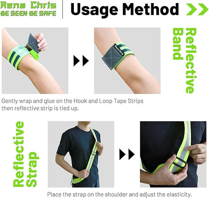 Rena Chris Reflective Running Gear, Reflective Sash, Night Dog Walking Safety Gear, High Visibility Reflective Safety Running Belts for Women, Night Jogging Safety Gear Reflective Belt and Armband
