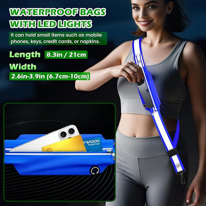 LED Reflective Belt Sash, Rechargeable LED Light Night Safety Walking Gear, High Visibility Adjustable Reflective Gear for Runners Walkers Cyclists at Night (Blue)